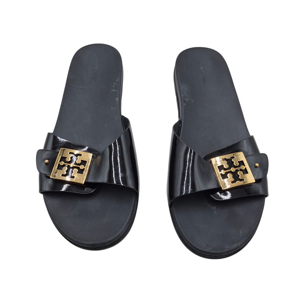 Tory Burch Mellow Buckle Slides slip on black leather sandal women's size 11
